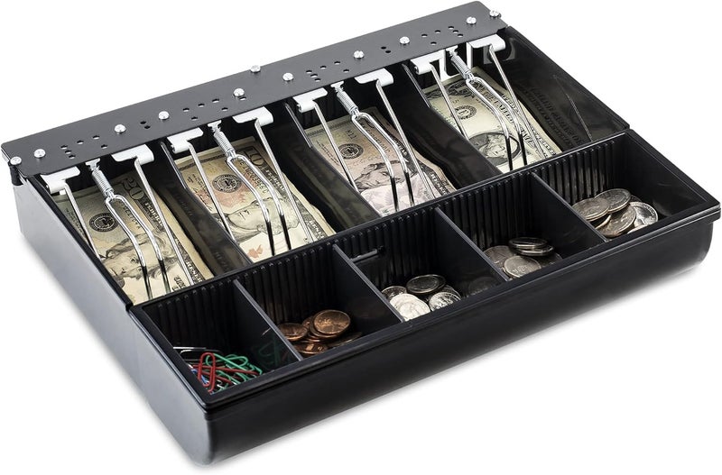 Volcora Cash Drawer Tray - 11.7 x 10.3 x 2.3 Inch Cash Register Insert - 4 Bill / 5 Coin Replacement Cash Tray 13" Fully-Removable Drawers - Stainless Steel Currency Compartment Money Storage - Image 1